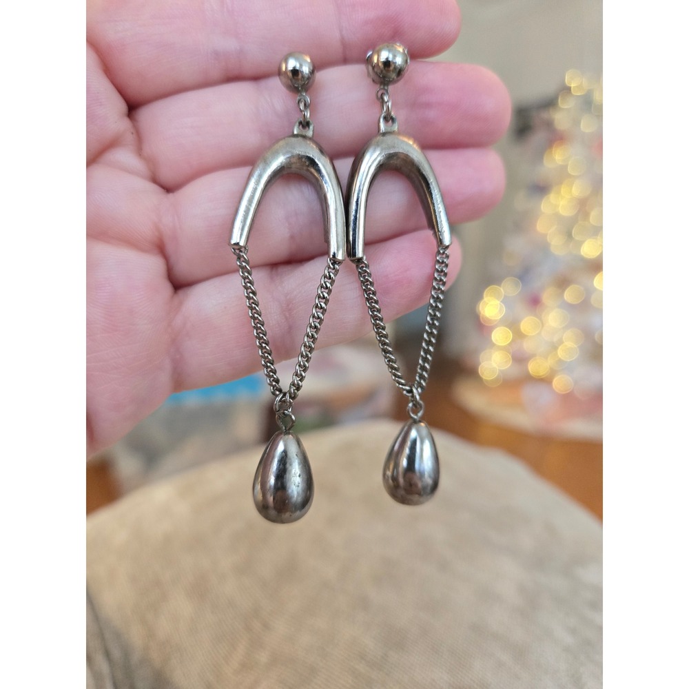 Avon Rhodium Wishbone Teardrop Earrings Dangle Drop Vintage